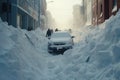 snow drifts on a city street after heavy snowfall