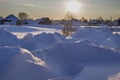 Snow drifts in winter. Winter kind. The snow at sunset. Much snow Royalty Free Stock Photo