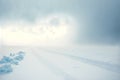 Snow dunes panorama during blizzard. White and empty frozen scenic imaginary landscape. Generative AI