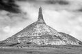 Snow-dusted Landscape in Classi Black and White of Chimney Rock Nebraska Royalty Free Stock Photo