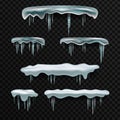 Snow elements. Snowball and snowdrift, icicles and snowcap borders. Royalty Free Stock Photo