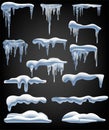 Snow elements. Snowball and snowdrift, icicles and snowcap borders. Isolated winter vector set. Royalty Free Stock Photo
