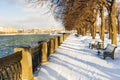 Snow on the embankment in Gorky Park in Moscow
