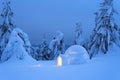 Snow igloo in the winter mountain forest Royalty Free Stock Photo