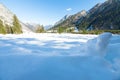 Snow fall early winter and late autumn. Alps landscape with snow capped mountains in the late autumn season. Royalty Free Stock Photo