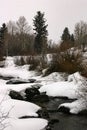 Snow covered riverbanks near Vail, Colorado Royalty Free Stock Photo