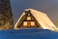 Snow falling on light Up Festival in winter at shirakawago Gifu Chubu Japan