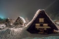 Snow falling on light Up Festival in winter at shirakawago Gifu Chubu Japan