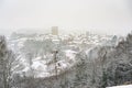 Snow falling on Richmond Castle and Richmond Town Royalty Free Stock Photo