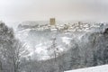 Snow falling on Richmond North Yorkshire, including Richmond Castle Royalty Free Stock Photo