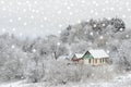 Snowy landscape with cute house