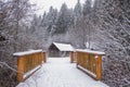 A cabin in the woods on a snowy day in Whistler, BC Royalty Free Stock Photo