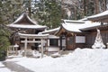 Snow falling in winter at temple Gifu Chubu Japan