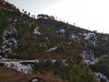 Snow falls on the hills of Himalays in India