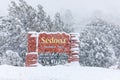 Snow falls in Sedona, Arizona during a winter storm.