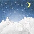 Snow field night with snowman recycle paper craft Royalty Free Stock Photo