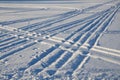 Snow fields covered with intricate patterns from the wind, a copy space, close-up.