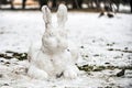 Snow figure of a hare. New Year`s hare from the snow