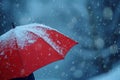 snow flakes falling over the red umbrella Royalty Free Stock Photo