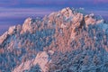 Snow Flocked Flatirons at Sunrise Boulder, Colorado Royalty Free Stock Photo