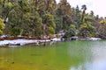 Snow, Forest of Colorful Trees, and Clean Water of Deoria or Deoriya Tal Lake - Beautiful Himalayan Landscape - Uttarakhand, India