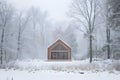 Snow Forest Retreat: Small Barn House with Expansive Windows