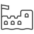 Snow fortress line icon, World snow day concept, ice castle sign on white background, castle from snow icon in outline