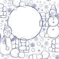 Snow fortress and snowmen.Vector frame