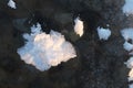 Snow freakish outgrowths on ice of the frozen river