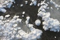 Snow freakish outgrowths on ice of the frozen river