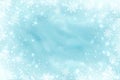 Snow frost Effect . Abstract bright white shimmer lights and snowflakes. Glowing blizzard. Scatter falling round particles.