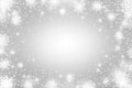 Snow frost Effect . Abstract bright white shimmer lights and snowflakes. Glowing blizzard. Scatter falling round particles. Royalty Free Stock Photo