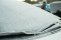 Snow and frost on the windshield Royalty Free Stock Photo