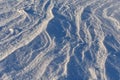 Snow on a frozen lake blown by wind creating a pattern