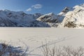 Message Lofoten Planet written in snow of a frozen mountain lake Royalty Free Stock Photo