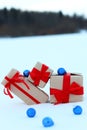 On snow gift box ball landscape snowflake Royalty Free Stock Photo