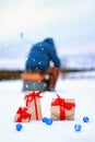 On snow gift box ball landscape snowflake Royalty Free Stock Photo
