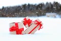 On snow gift box ball landscape snowflake Royalty Free Stock Photo