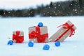 On snow gift box ball landscape snowflake Royalty Free Stock Photo