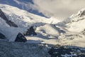 Snow, glacier and rocks in the upper parts of the Mont Blanc mas