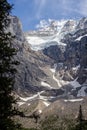 Snow on glacier shaped like giant face at Lake Moraine, Banff National Park, Canadian Rockies, Alberta, Canada Royalty Free Stock Photo