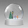 Snow glass globe with children skate  in winter for Christmas and New Year gift.Vector Illustration Royalty Free Stock Photo