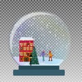 Snow glass globe with children skate  in winter for Christmas and New Year gift.Vector Illustration Royalty Free Stock Photo