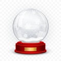 Snow globe ball. Realistic new year chrismas object isolated on transperent background with shadow. Vector illustration