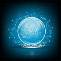 Snow globe with calligraphic merry christmas on blue