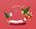 snow globe christmas decorative glass transparent with pine tree, candy cane, Jingle bell, red bow, holly berry leaves. merry Royalty Free Stock Photo