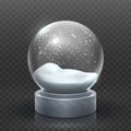 Snow globe. Christmas holiday snowglobe, empty glass xmas snowball. Snowy magic ball vector template Royalty Free Stock Photo