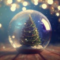 Snow Globe - Christmas Magic Ball with Christmas tree and blurred lights on background Royalty Free Stock Photo