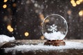 Snow Globe - Christmas Magic Ball with snowfall and blurred lights on background Royalty Free Stock Photo