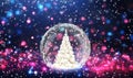 Snow globe with Christmas tree on a background of pink and blue bokeh lights Royalty Free Stock Photo